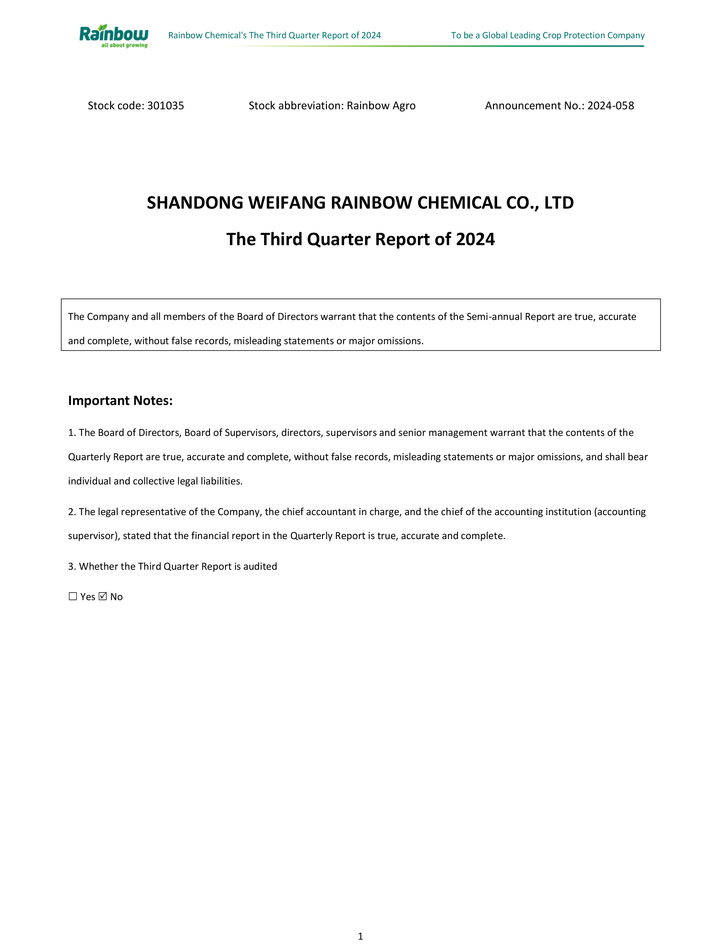 The Third Quarter Report of 2024